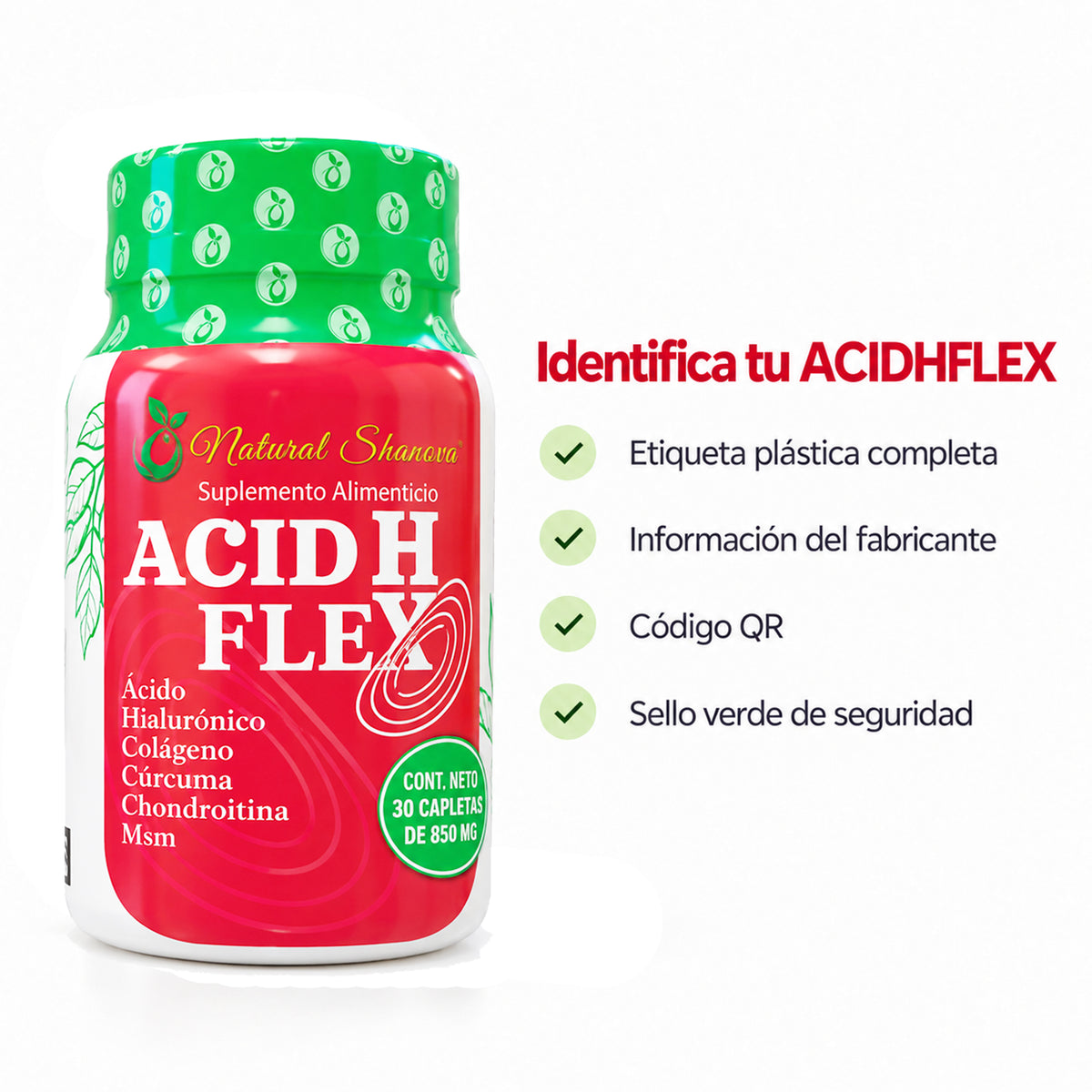 Elementos para identificar el producto ACIDHFLEX y su presentación