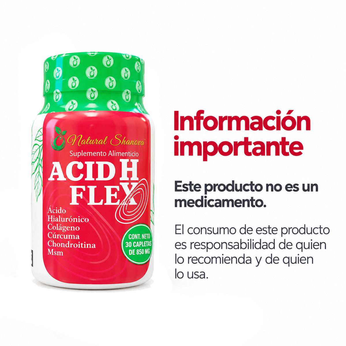 Información importante y advertencia de ACIDHFLEX suplemento alimenticio