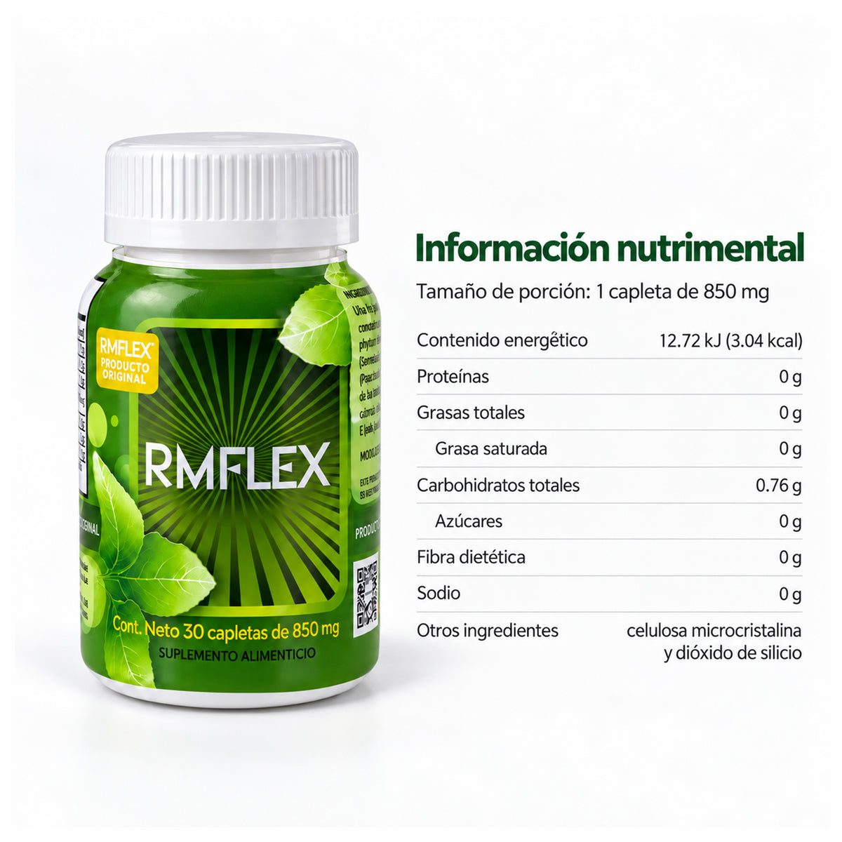 Información nutrimental de RMFLEX por capleta