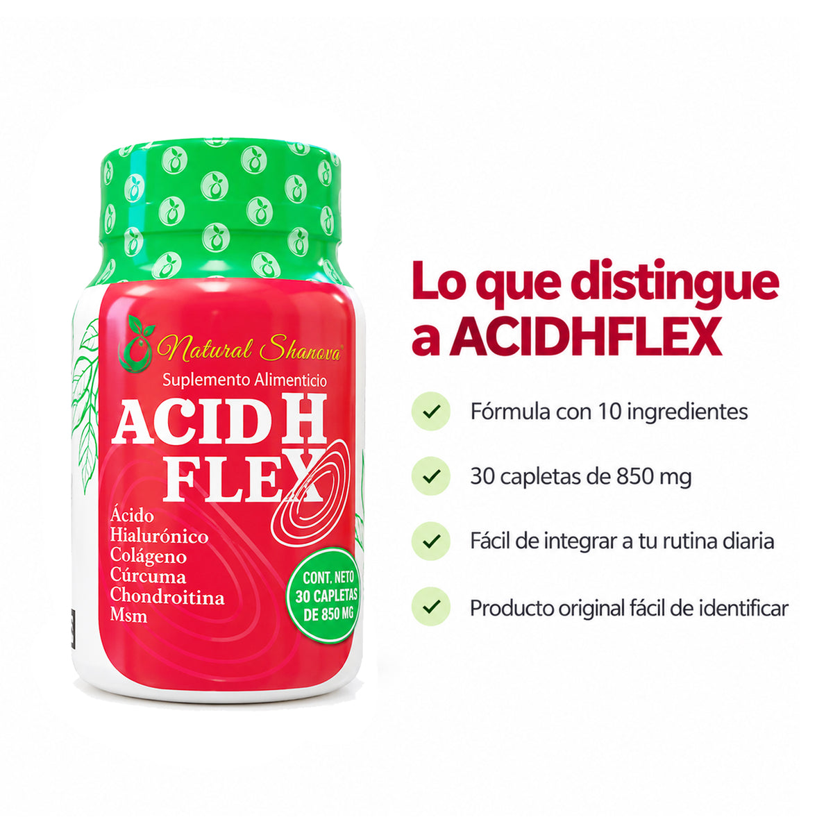 Características principales de ACIDHFLEX suplemento alimenticio