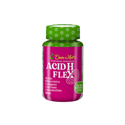 Suplemento alimenticio ACIDHFLEX para articulaciones y bienestar general en presentación de cápsulas.